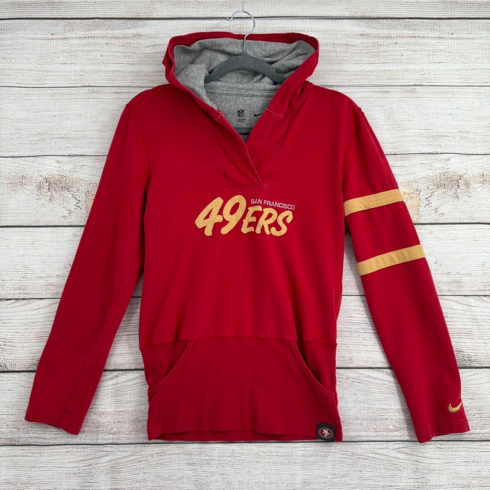 Nike Hoodie Women Medium Red San Francisco 49ers V-Neck Pullover 541680-687